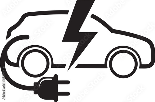 Electric car charging icon with lightning bolt and plug symbol ev charging station concept illustration black and white