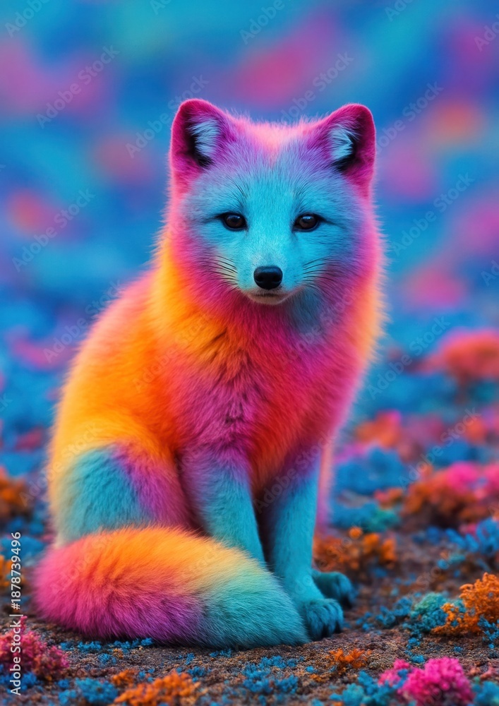 Obraz premium Vibrant fox in colorful landscape.