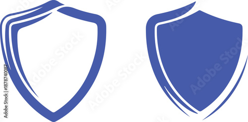 Shield security icons set outline and filled blue versions for protection or safety emblem isolated on white background vector graphic