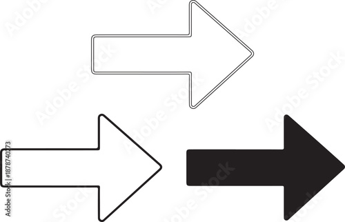 Free Download Directional right arrow pointers in outline and filled black styles indicating movement navigation and next step on white background - GFXLoad