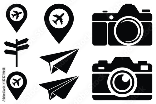 Black and white travel and set camera airplane