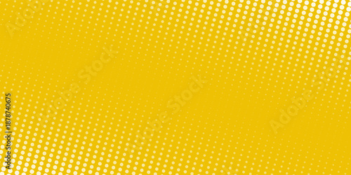 Yellow halftone pattern. Retro comic gradient background. Bright orange pixelated dotted texture overlay. Cartoon pop art faded gradient pattern. Vector backdrop for poster, banner, advertisement