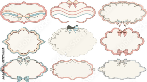 Collection of decorative frames with bows and ribbons for design elements