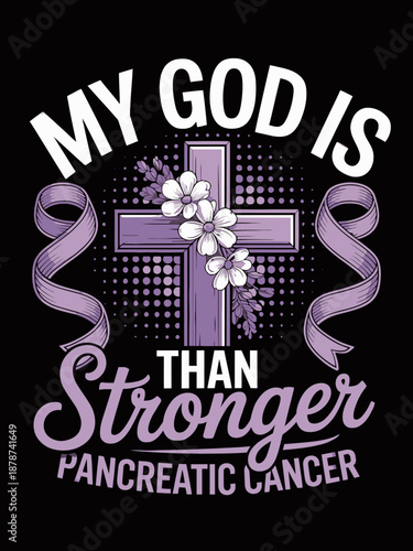 A purple cross with flowers symbolizes hope, framed by ribbons.