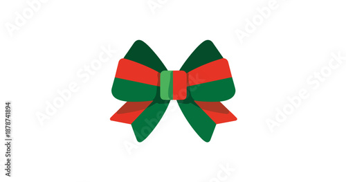 Lazo decorativo navideño en colores rojo y verde vibrantes con fondo transparente, ideal para diseño festivo.