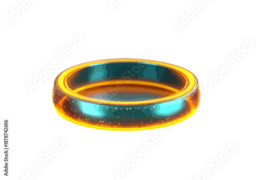 Anillo mágico brillante con borde dorado y centro azul luminoso aislado sobre fondo blanco.