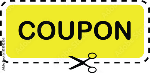 Yellow coupon with scissors on white background