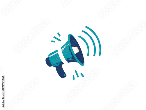 Icono de megáfono azul vibrante anunciando un mensaje importante con ondas sonoras