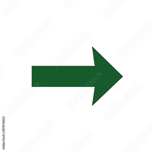 Flecha verde oscura apuntando a la derecha sobre fondo blanco, símbolo vectorial de dirección y avance.