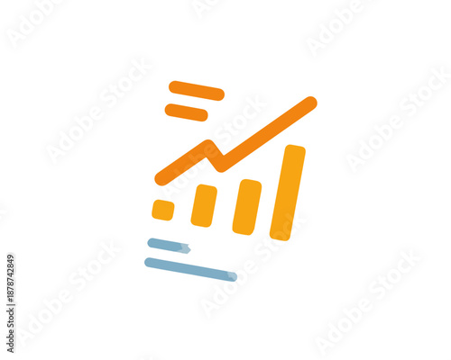 Gráfico de barras y línea ascendente dibujado a mano, icono de crecimiento financiero con fondo transparente.