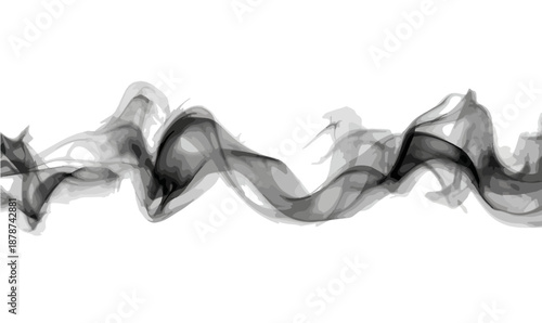 Onda de humo negro y etéreo con fondo blanco, ideal para superposición o diseño gráfico.