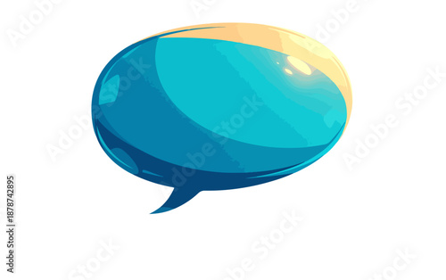 Burbuja de diálogo brillante azul con reflejo, aislada sobre fondo blanco, ideal para comunicación.