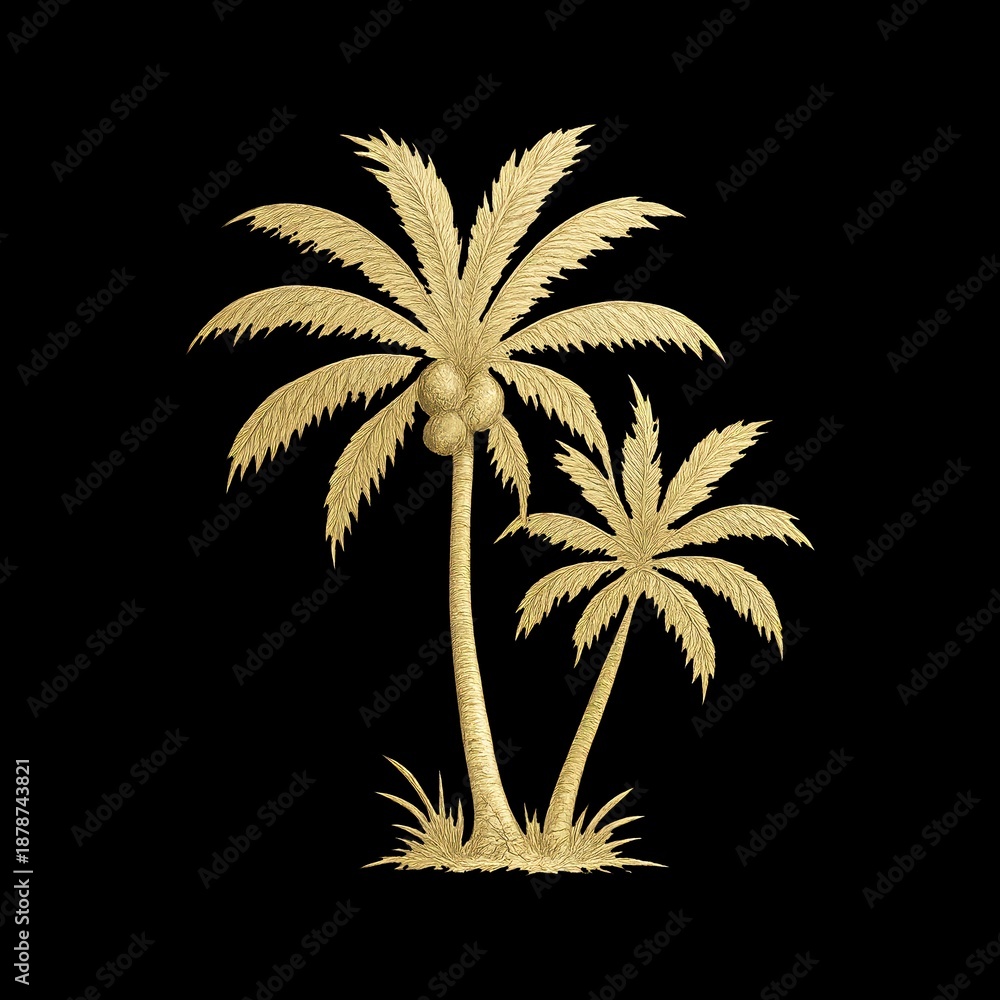 Fototapeta premium Golden palm trees on black
