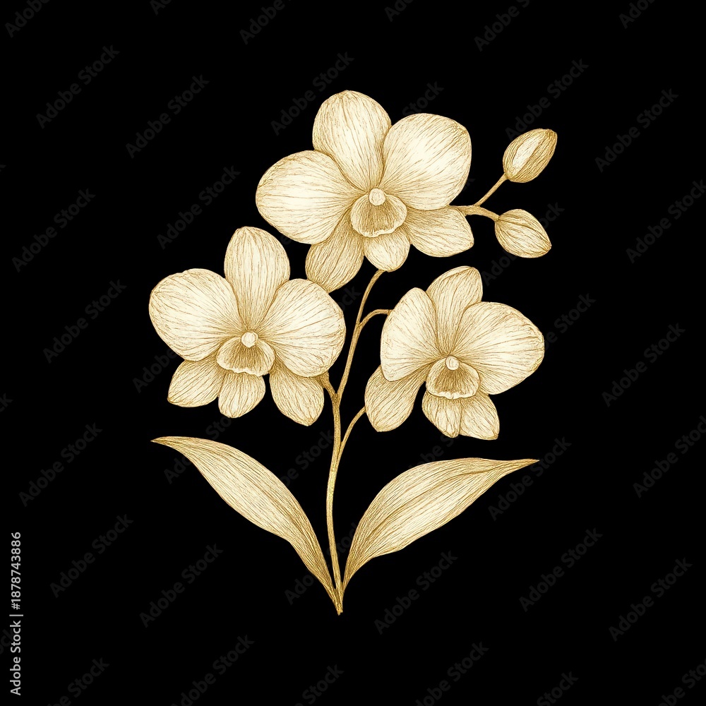 Fototapeta premium Elegant golden orchid illustration.