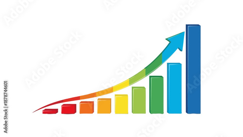 Colorful Bar Chart Graph Showing Upward Growth Trend with a Rainbow Colored Arrow