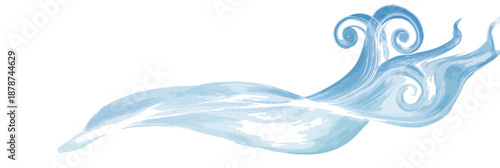 Ilustração aquarela de fluxo de água azul claro com redemoinhos em fundo transparente para design.