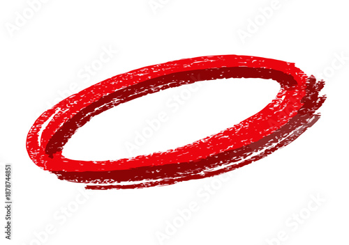 Desenho de círculo vermelho vibrante com traçado grosso e textura de marcador sobre fundo transparente.