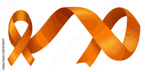 Fita de conscientização laranja estilizada em formato de infinito com fundo transparente para causas de saúde.