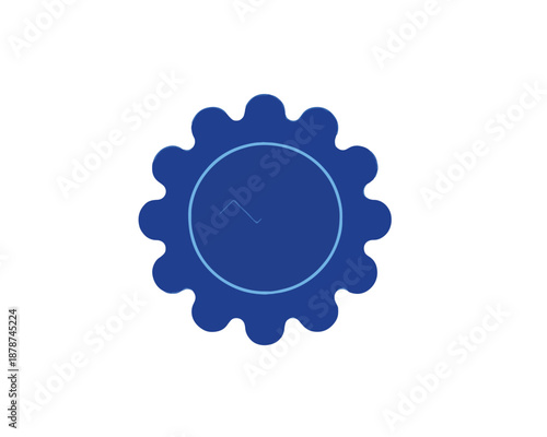 Ícone vetorial azul de engrenagem ou selo com fundo transparente, símbolo de configuração ou qualidade.