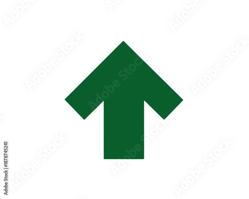 Seta verde escura apontando para cima isolada em fundo branco, ícone de direção e progresso.