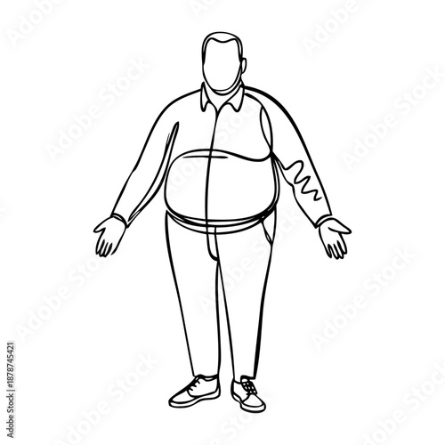 Dibujo sencillo con líneas de hombre con sobrepeso de pie