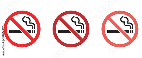 No smoking sign vector set, cigarette illustration, prohibition symbol, health warning icon, public safety graphic, professional design for alerts and signage.