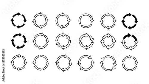 Circular arrow icon set for refresh, reload, and cycle