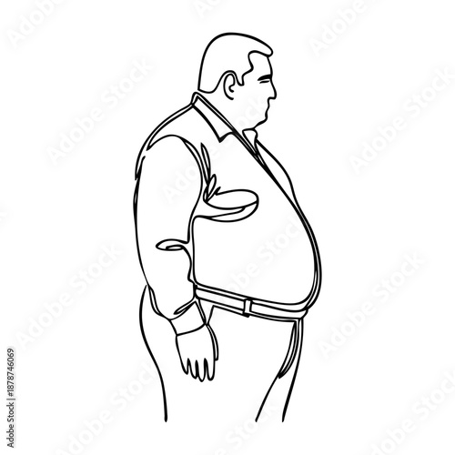Dibujo sencillo con líneas de hombre con sobrepeso de perfil 