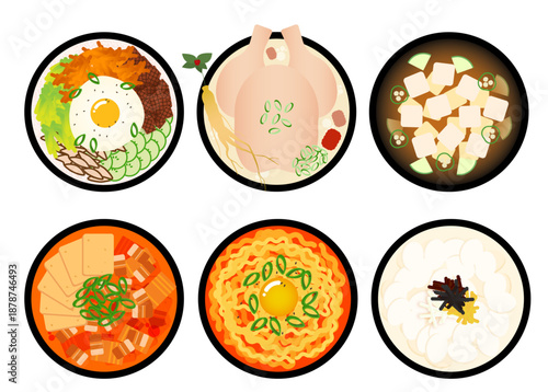 Flat Design Korean Food Set Bibimbap Samgyetang Sundubu Tteokbokki