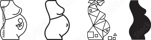 A collection of pregnancy icons showing different artistic styles and representations of gestation Vector