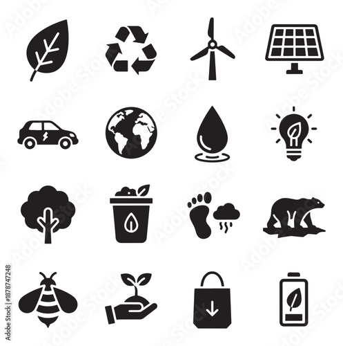 Sustainable Ecology and Green Environment Icon Set