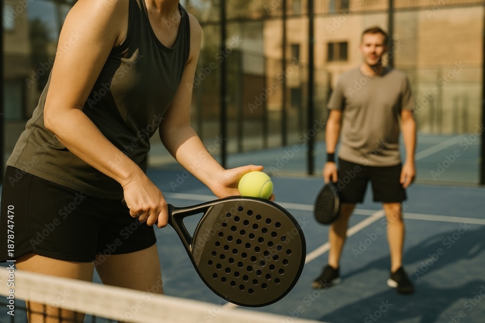 Fototapeta premium Padel players ready serve action