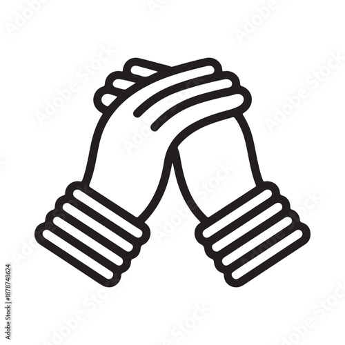 Interlocked hands forming a symbol of unity partnership and collaboration in a simple outline