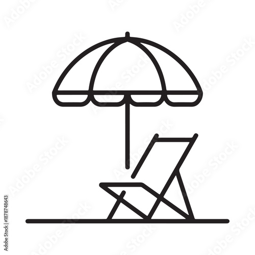 A simple line drawing depicts a beach chair and umbrella evoking summer relaxation