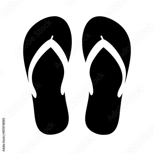 Black Flip Flops Silhouette - Vector Summer Beach Sandals and Thong Slippers Icon Isolated