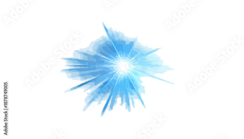 A vibrant blue light burst with a glowing center, radiating energetic rays, designed as a versatile transparent abstract effect.