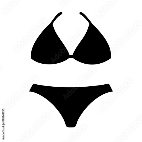 Black Bikini Silhouette - Vector Two-Piece Swimsuit and Women's Summer Beachwear Icon Isolated