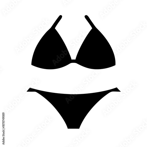 Black Bikini Silhouette - Vector Two-Piece Swimsuit and Women's Summer Beachwear Icon Isolated