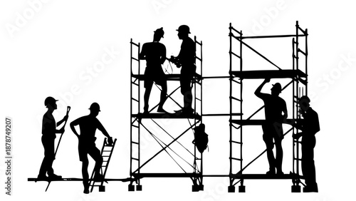 Black Construction Worker Silhouette - Vector Scaffolding Building Site and Industrial Laborer Icon Isolated