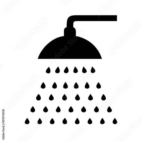 Black Shower Head Silhouette - Vector Bathroom Plumbing and Water Spray Rain Icon Isolated