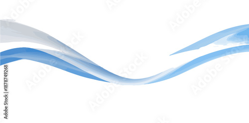 Abstract blue and white flowing wave with a transparent effect, creating a serene and dynamic graphic background.