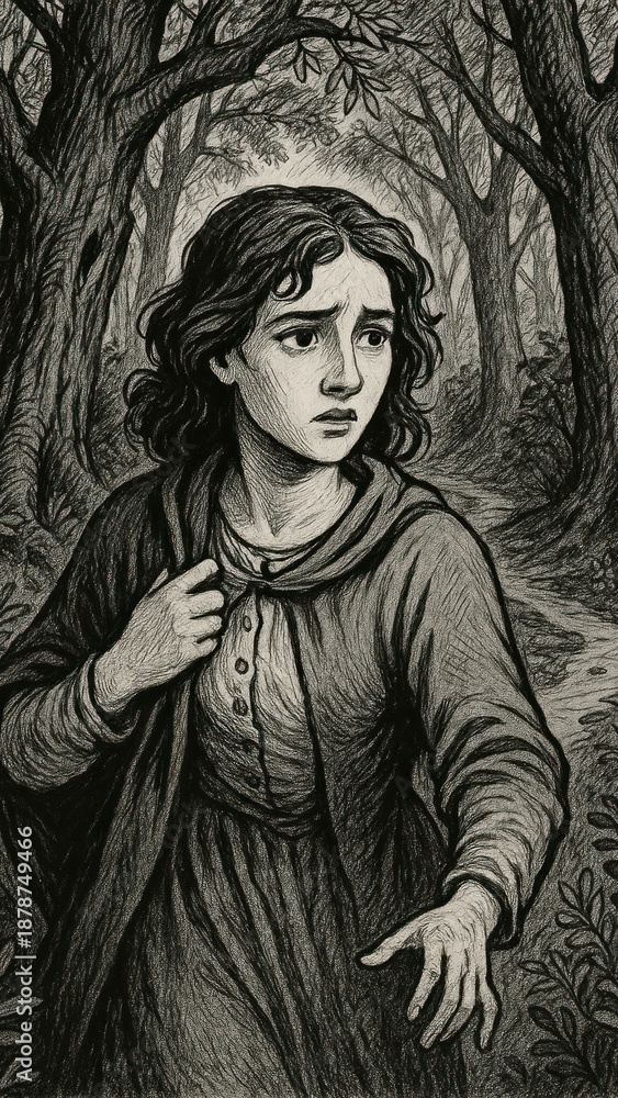 Naklejka premium Vintage illustration of worried woman.