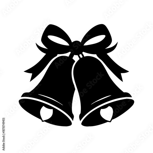 Black Christmas Bells Silhouette - Vector Jingle Bells with Ribbon Bow Holiday Decoration Icon Isolated