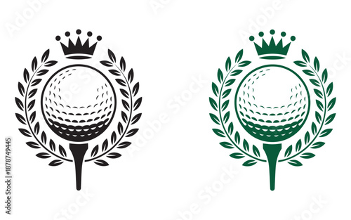 Royal golf club championship emblem, featuring crown and laurel wreath, vector logo illustration, premium sporting tournament, elite academy branding, luxury sports identity.