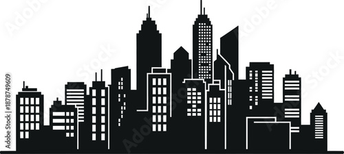 City skyline silhouette with tall skyscrapers and modern architecture