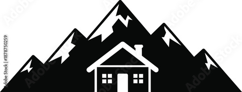 Mountain retreat silhouette a serene house nestled among majestic mountains silhouette