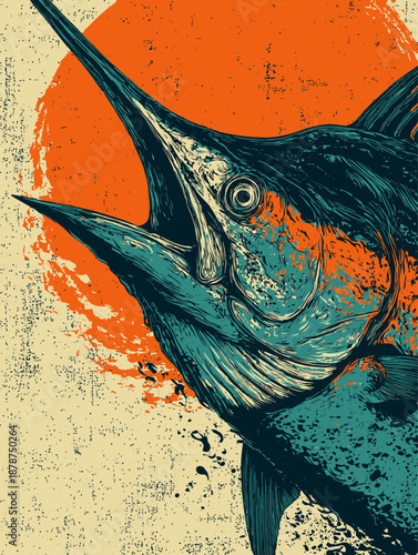 Artistic Wildlife Graphic: Detailed marlin Profile with Vibrant Textures