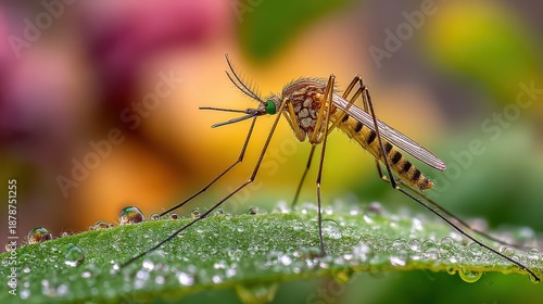 Wallpaper Mural Detailed macro portrait of a mosquito with translucent wings on a leaf Torontodigital.ca