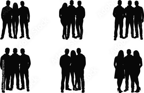 Group of people silhouettes standing together men and women social teamwork community concept isolated on white background human figures illustration