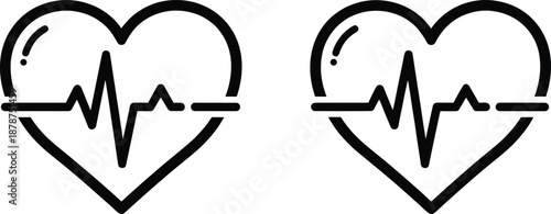 Heart pulse icon black outline cardiology symbol with heartbeat line medical healthcare logo minimalist illustration isolated white background vector design set